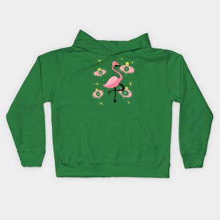 Christmas Flamingo in Midcentury Cartoony style Kids Hoodie